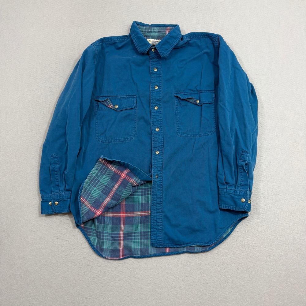 Vintage St Johns Bay Shirt Large Blue Flannel Lined Long Sleeve Button Cotton